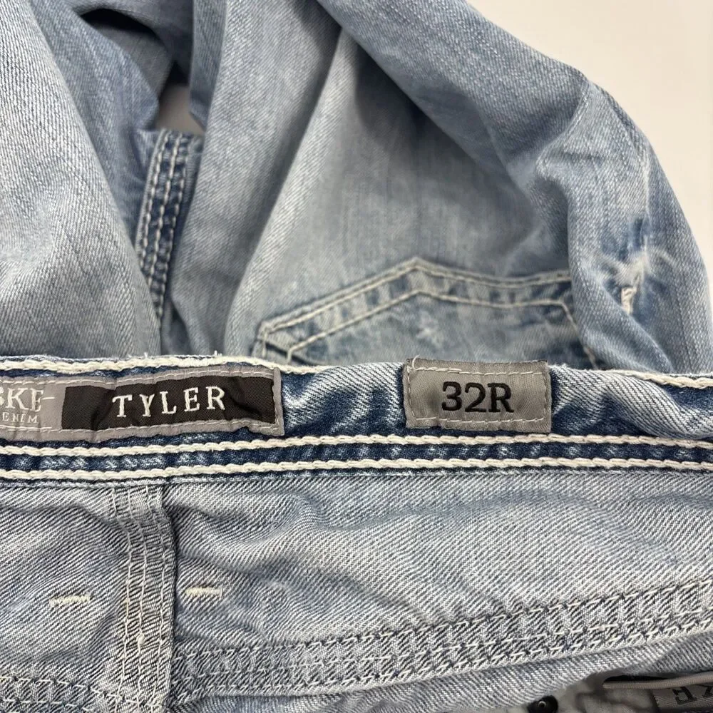 BKE Tyler Straight Leg Jeans 32R Faded Distressed Blue Stretch Denim